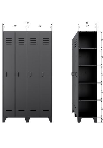 WOOOD Stijn Locker garderobeskab, m. 2 lger og 8 hylder - sort fyrretr