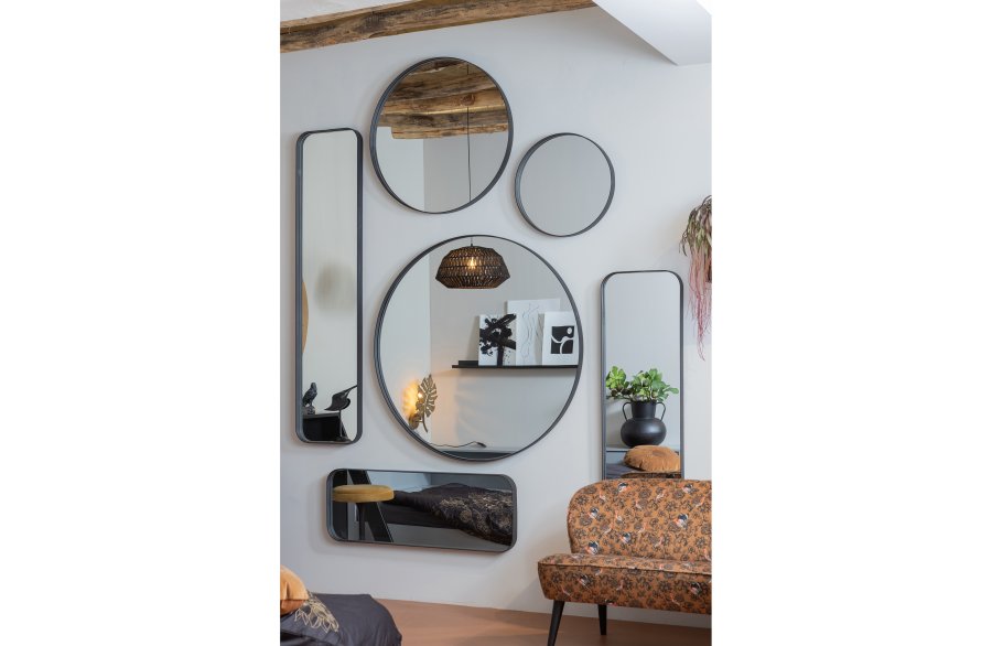 WOOOD Doutzen vgspejl, rund - spejlglas og sort stl (80)