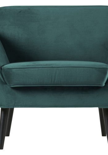 WOOOD Rocco lnestol - blgrn polyester og sort birketr