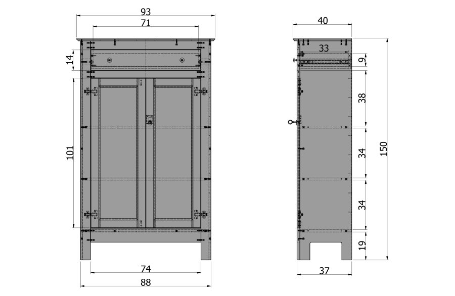 WOOOD Eva skab, m. 2 lger, 1 skuffe og 2 hylder - sort fyrretr