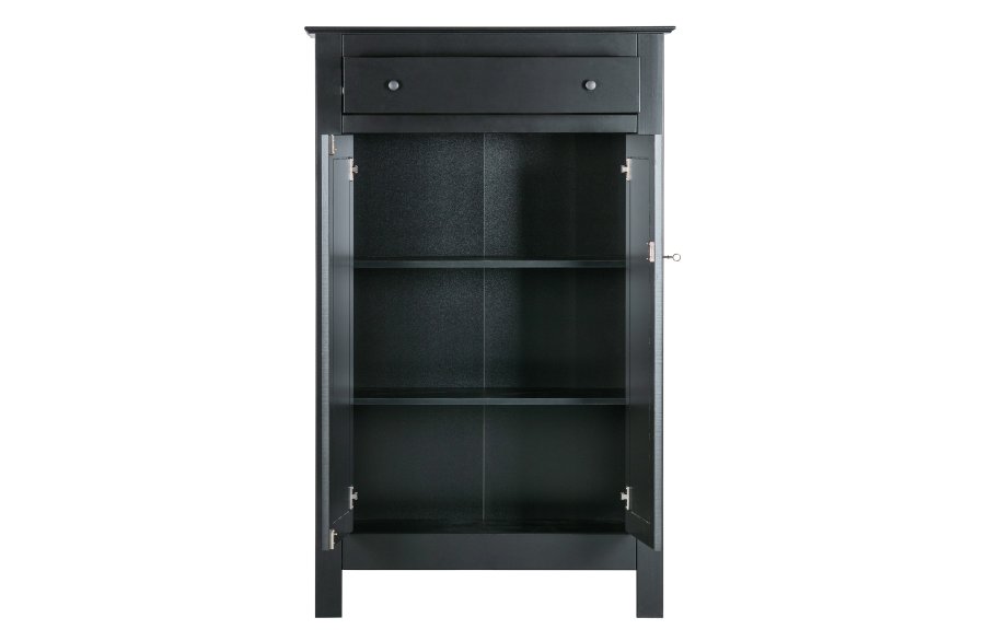 WOOOD Eva skab, m. 2 lger, 1 skuffe og 2 hylder - sort fyrretr