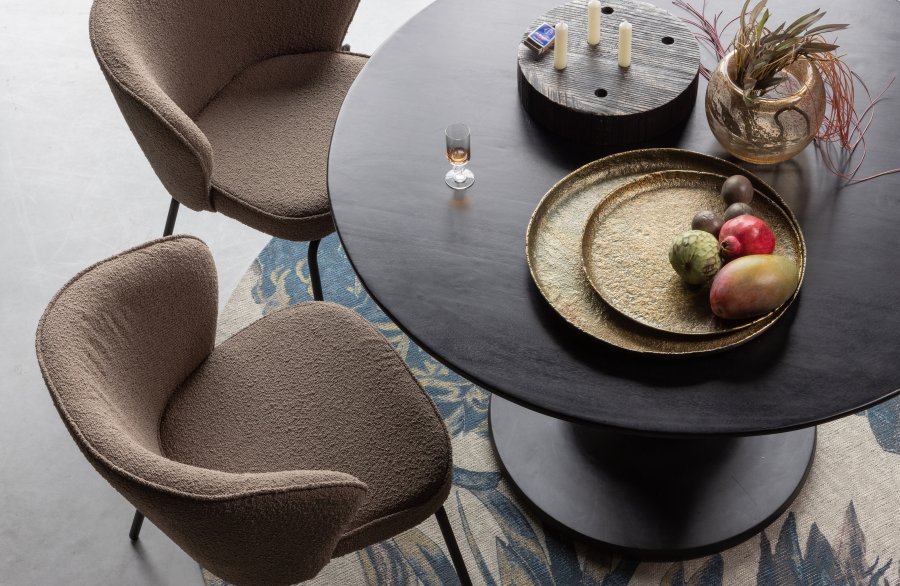 BEPUREHOME Admit spisebordsstol - nougatfarvet bouclé polyester og sort metal