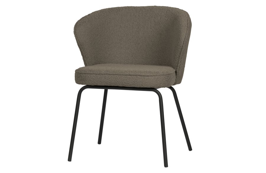 BEPUREHOME Admit spisebordsstol - nougatfarvet bouclé polyester og sort metal