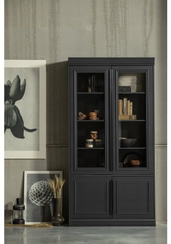 BEPUREHOME Organize vitrineskab, m. 4 lger og 5 hylder - glas og sort fyrretr