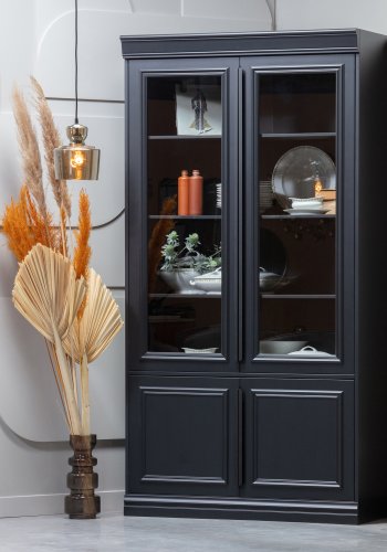 BEPUREHOME Organize vitrineskab, m. 4 lger og 5 hylder - glas og sort fyrretr