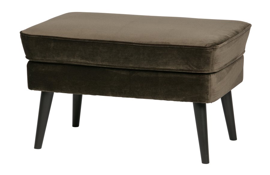 WOOOD Rocco skammel - varm grn polyester og sort birketr (77x51)