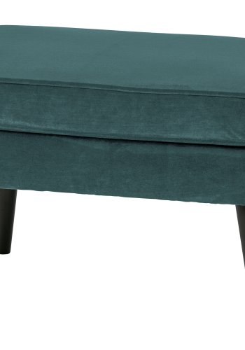 WOOOD Rocco skammel - blgrn polyester og sort birketr (77x51)