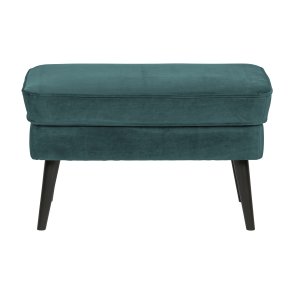 WOOOD Rocco skammel - blgrn polyester og sort birketr (77x51)