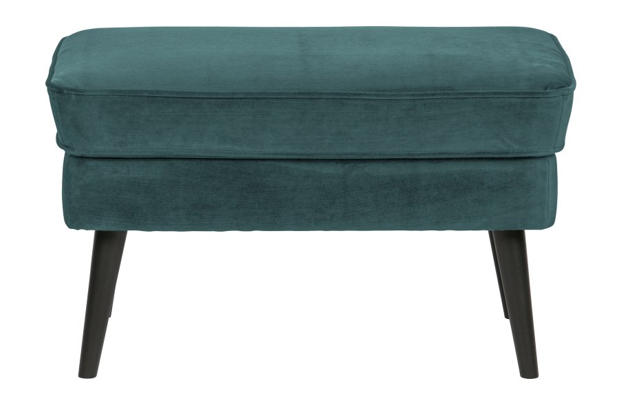 WOOOD Rocco skammel - blgrn polyester og sort birketr (77x51)