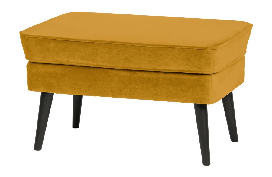 WOOOD Rocco skammel - okker polyester og sort birketr (77x51)