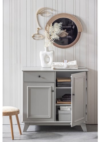 WOOOD Lily skab, m. 2 lger, 1 skuffe og to hylder - varm gr fyrretr