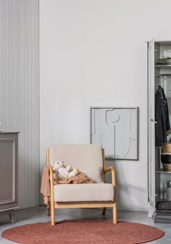 WOOOD Lily skab, m. 2 lger, 1 skuffe og to hylder - varm gr fyrretr