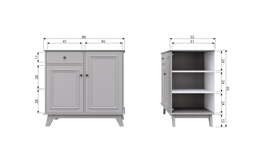 WOOOD Lily skab, m. 2 lger, 1 skuffe og to hylder - varm gr fyrretr