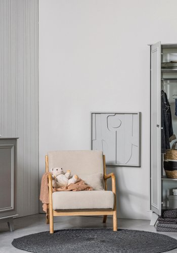 WOOOD Lily garderobeskab, m. 2 lger, 2 skuffe, 5 hylder og 1 bjlestang - varm gr fyrretr