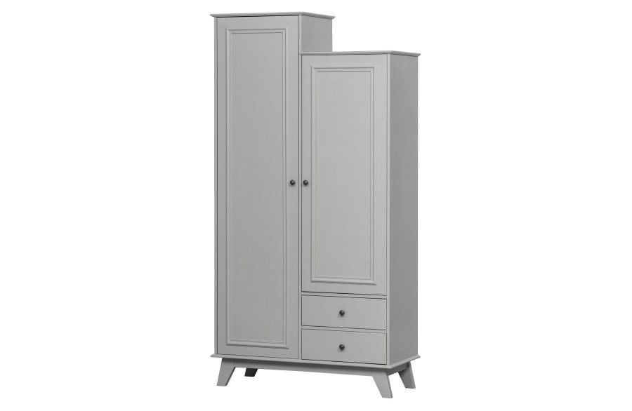 WOOOD Lily garderobeskab, m. 2 lger, 2 skuffe, 5 hylder og 1 bjlestang - varm gr fyrretr