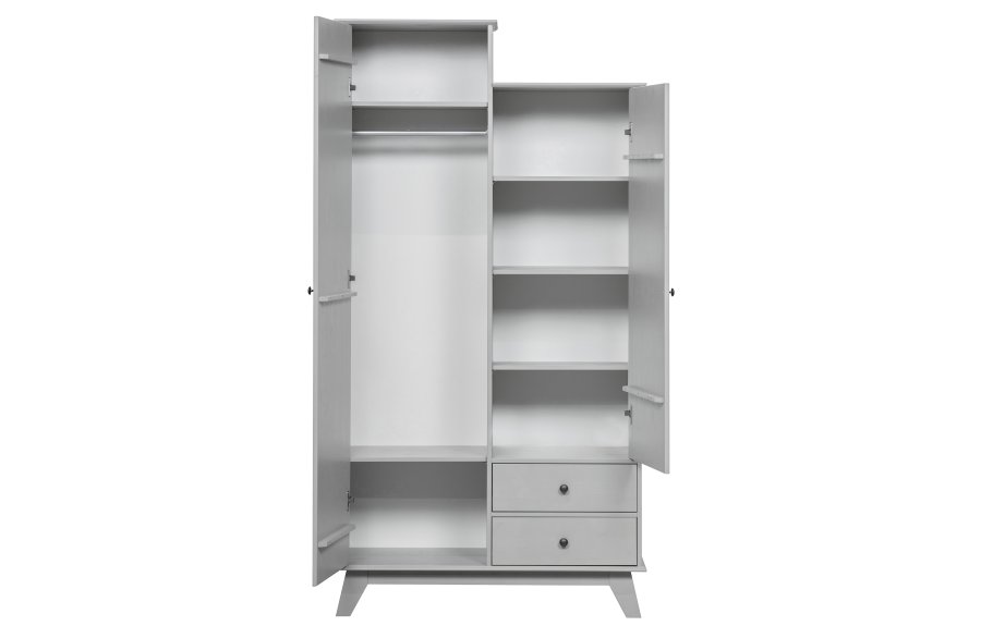 WOOOD Lily garderobeskab, m. 2 lger, 2 skuffe, 5 hylder og 1 bjlestang - varm gr fyrretr