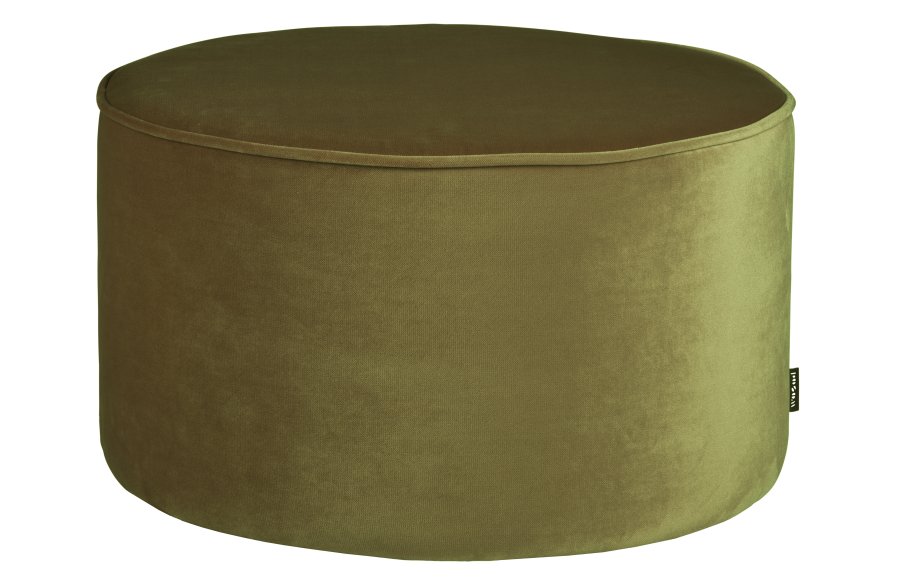 WOOOD Sara lav puf, rund - army grn polyester fljl (60)