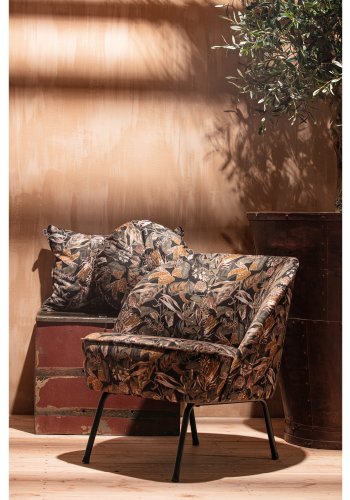 BEPUREHOME Vogue lnestol - sort fljl polyester m. blomsterprint og sort metal