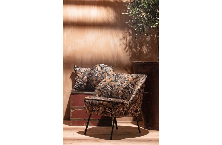 BEPUREHOME Vogue lnestol - sort fljl polyester m. blomsterprint og sort metal