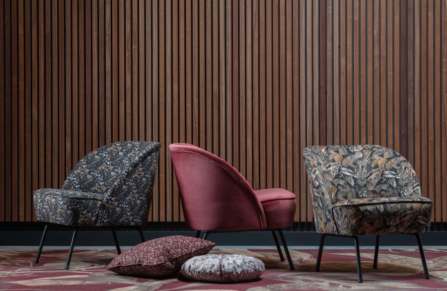 BEPUREHOME Vogue lnestol - sort fljl polyester m. blomsterprint og sort metal