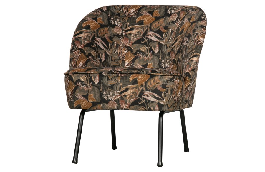 BEPUREHOME Vogue lnestol - sort fljl polyester m. blomsterprint og sort metal