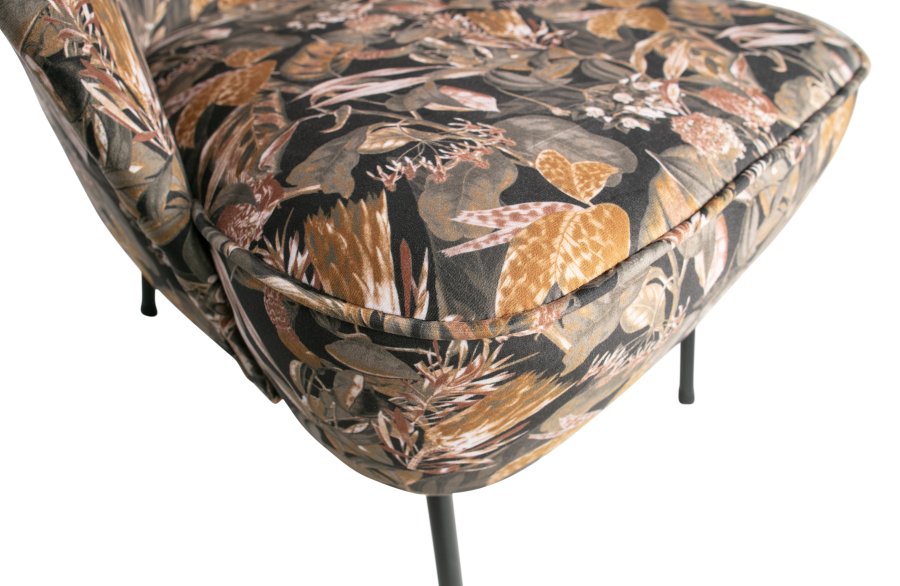 BEPUREHOME Vogue lnestol - sort fljl polyester m. blomsterprint og sort metal