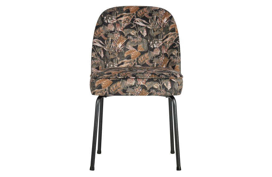 BEPUREHOME Vogue spisebordsstol - sort fljl polyester m. blomsterprint og sort metal