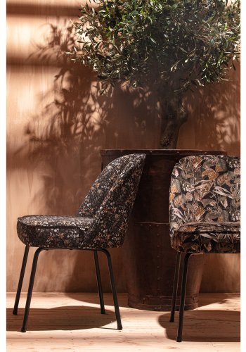 BEPUREHOME Vogue spisebordsstol - sort fljl polyester m. blomsterprint og sort metal