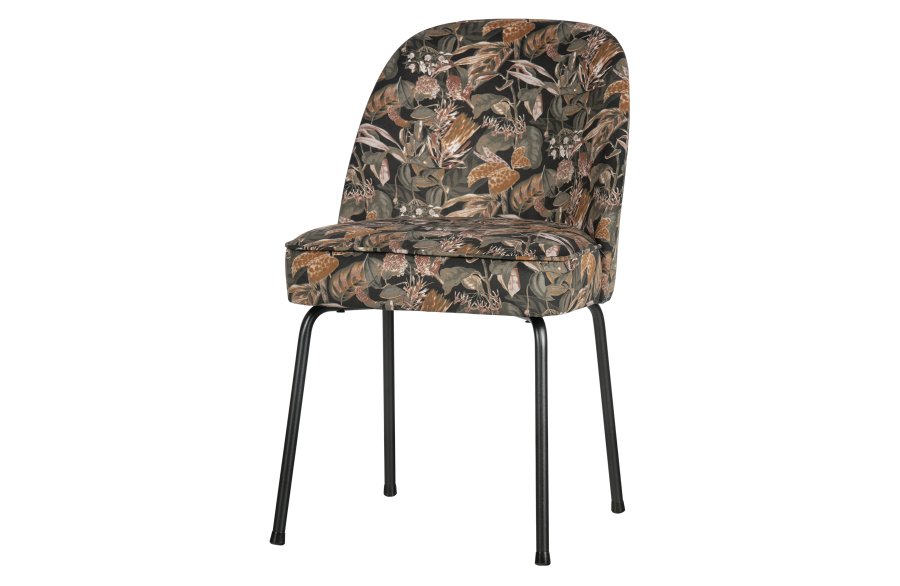 BEPUREHOME Vogue spisebordsstol - sort fljl polyester m. blomsterprint og sort metal