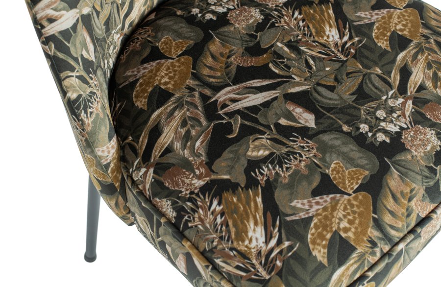 BEPUREHOME Vogue spisebordsstol - sort fljl polyester m. blomsterprint og sort metal