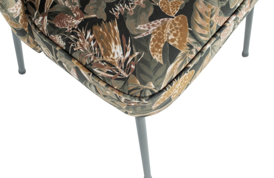 BEPUREHOME Vogue spisebordsstol - sort fljl polyester m. blomsterprint og sort metal