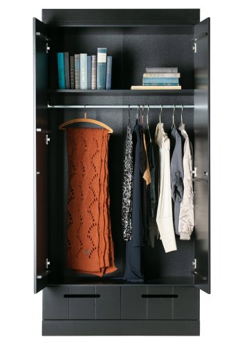 WOOOD Connect garderobeskab, m. 2 lger, 1 hylde, 1 bjlestang og 2 skuffer - sort fyrretr