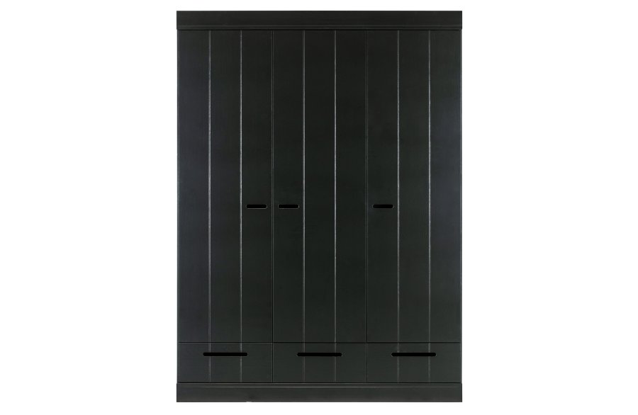 WOOOD Connect garderobeskab, m. 3 lger, 4 hylder, 1 bjlestang og 3 skuffer - sort fyrretr