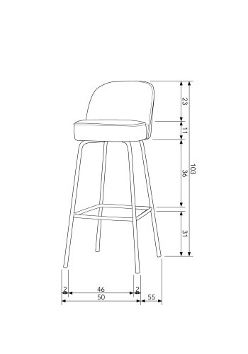 BEPUREHOME Vogue barstol, m. rygln og fodsttte - sort fljl polyester og sort metal