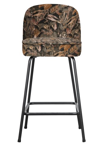 BEPUREHOME Vogue barstol, m. rygln og fodsttte - sort fljl polyester m. blomsterprint/sort metal
