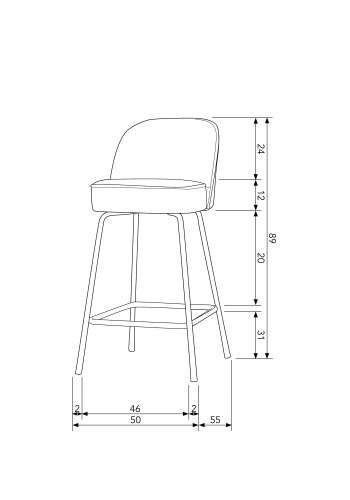 BEPUREHOME Vogue barstol, m. rygln og fodsttte - cognac stof og sort metal