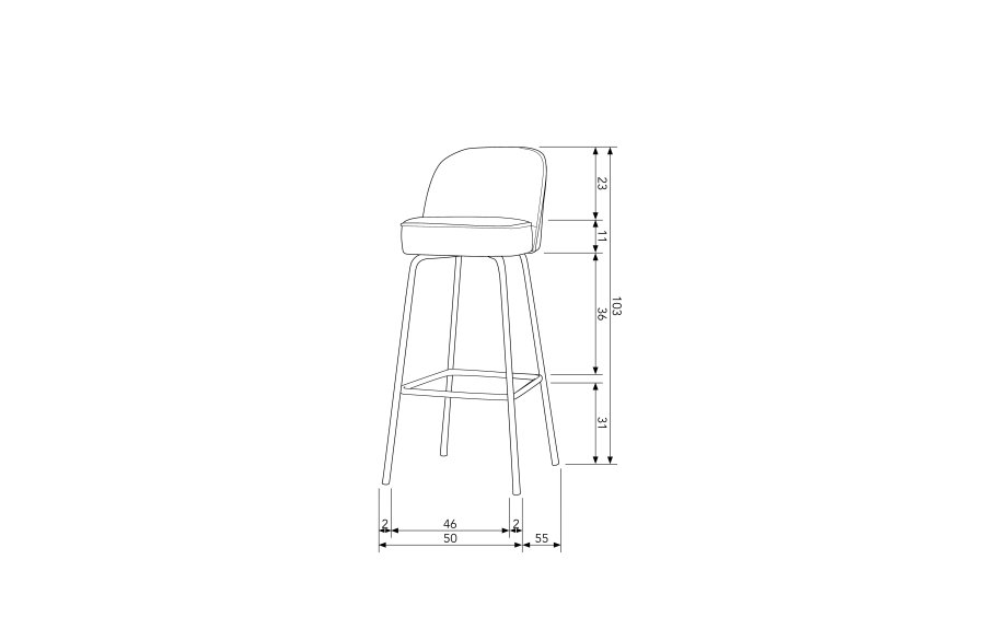 BEPUREHOME Vogue barstol, m. rygln og fodsttte - cognac stof og sort metal