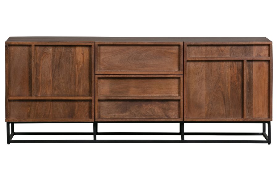 WOOOD EXCLUSIVE Forrest TV-bord, m. 2 lger, 2 skuffer og 2 hylder - natur mangotr og sort metal