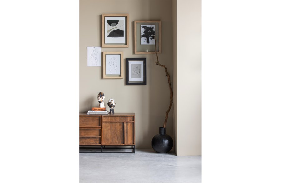 WOOOD EXCLUSIVE Forrest TV-bord, m. 2 lger, 2 skuffer og 2 hylder - natur mangotr og sort metal