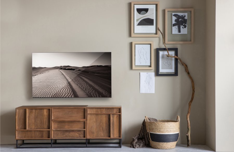 WOOOD EXCLUSIVE Forrest TV-bord, m. 2 lger, 2 skuffer og 2 hylder - natur mangotr og sort metal