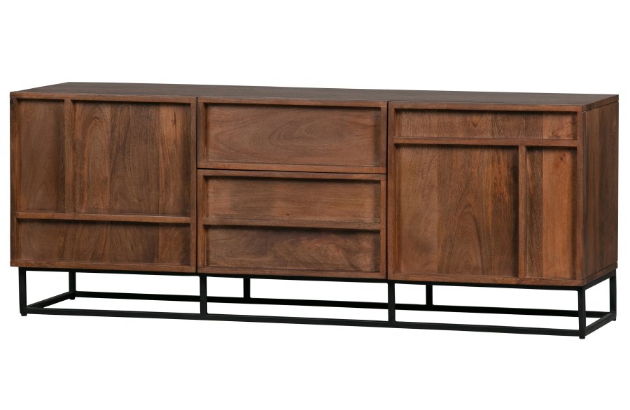 WOOOD EXCLUSIVE Forrest TV-bord, m. 2 lger, 2 skuffer og 2 hylder - natur mangotr og sort metal