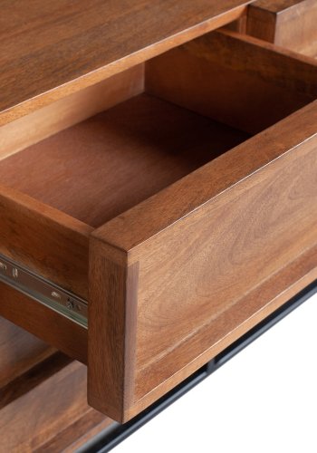 WOOOD EXCLUSIVE Forrest TV-bord, m. 2 lger, 2 skuffer og 2 hylder - natur mangotr og sort metal