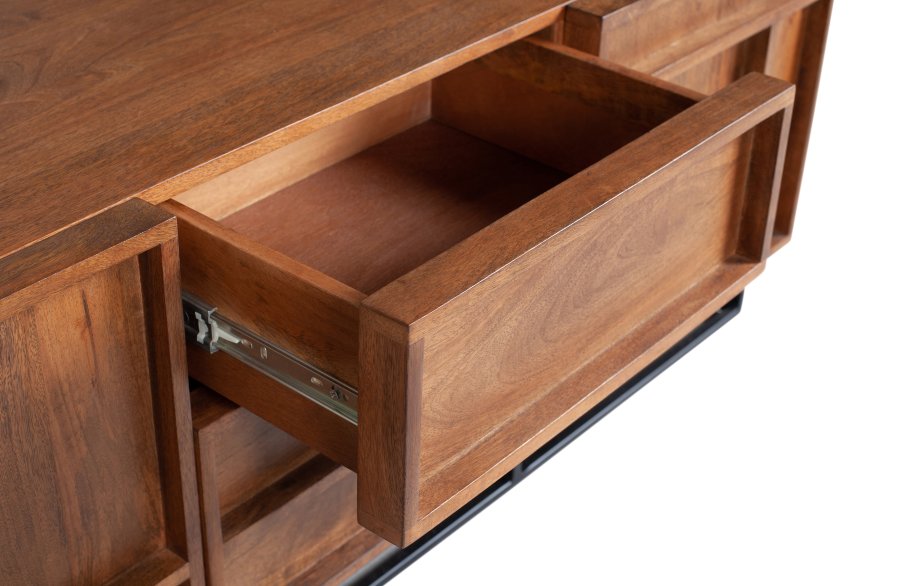 WOOOD EXCLUSIVE Forrest TV-bord, m. 2 lger, 2 skuffer og 2 hylder - natur mangotr og sort metal