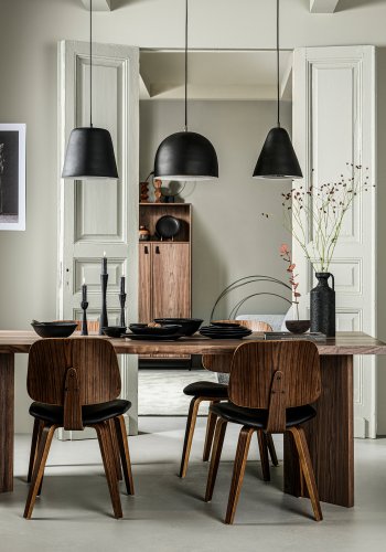 VTWONEN Classic spisebordsstol - sort PU og brun valnddefinér