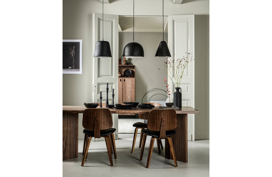 VTWONEN Classic spisebordsstol - sort PU og brun valnddefinér