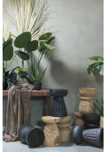 WOOOD Borre skammel, rund - sort paulownia tr (28)