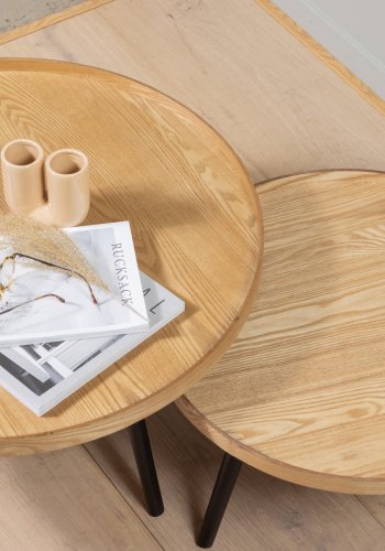 WOOOD Mesa sidebord L, rund - natur MDF og sort fyrretr (60)