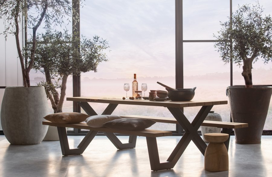 WOOOD Tablo Picknick havebord, m. 2 bnke - natur tr og sort stl (206x145)