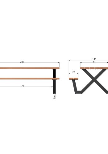 WOOOD Tablo Picknick havebord, m. 2 bnke - natur tr og sort stl (206x145)