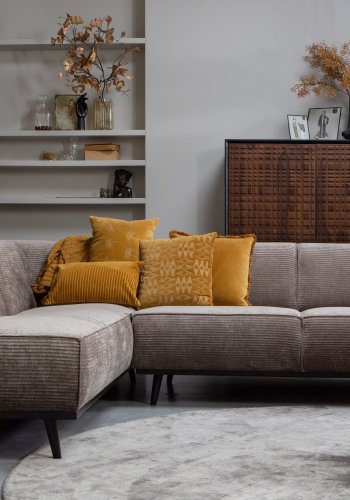 BEPUREHOME Statement hjrnesofa, venstre - taupe jacquard vvet stof